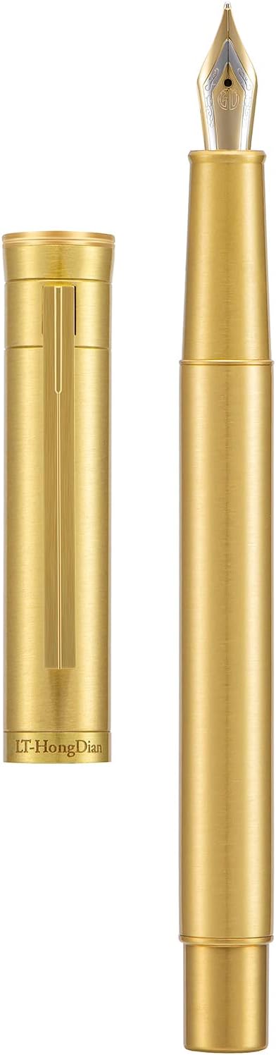Hongdian Brass Fountain Pen Fine Point, Slim Style with Converter and Metal Pen Case, The Light of Hope Serise-DeskLoop Office