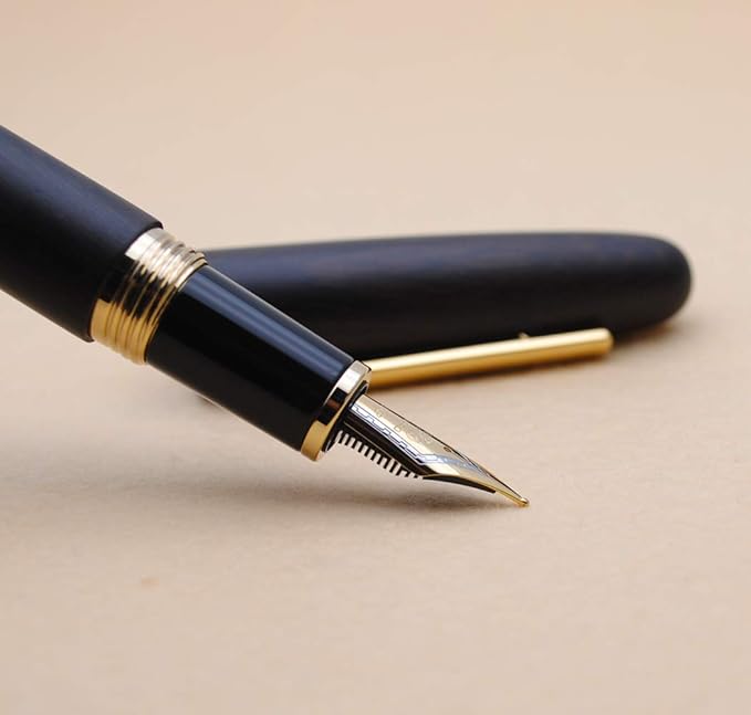 JINHAO 9056 Natural Wood Fountain Pen Handmade Ink Pen (Ebony Wood, Medium Nib 0.7mm)-DeskLoop Office