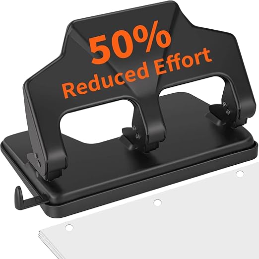 AFMAT 3 Hole Punch Heavy Duty, 40-Sheet Three Hole Punch, 50% Reduced Effort Metal Paper Puncher w/Large Chip Tray-DeskLoop Office