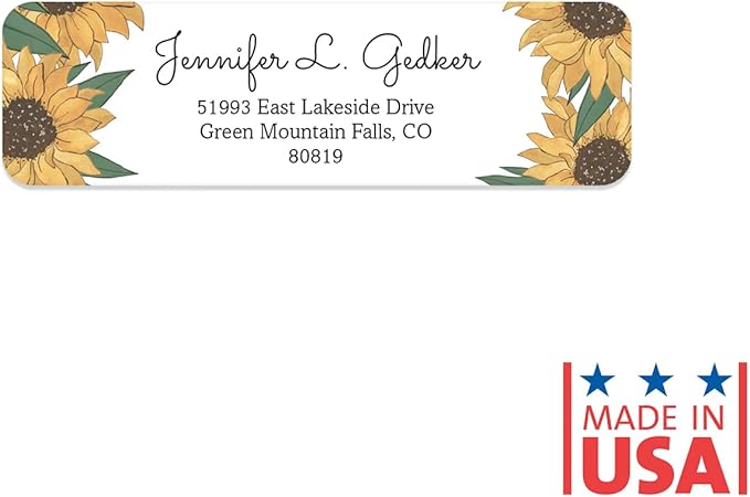 Illustrated Sunflower Rolled Address Labels/Roll of 250 Floral Garden Personalized Address Labels/Designer Return Address Stickers in Elegant Plastic Dispenser