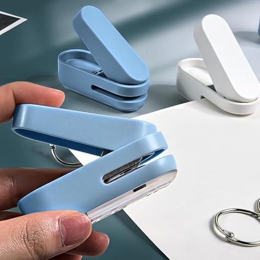 Magnoloran 2 Pack Single Hole Punch, 1/4 inch Mini Small Hole Puncher Heavy Duty Paper Hole Puncher Small Hole Punch One Hole Puncher for Crafts Paper Cards Tags Scrapbook-Blue&White-DeskLoop Office