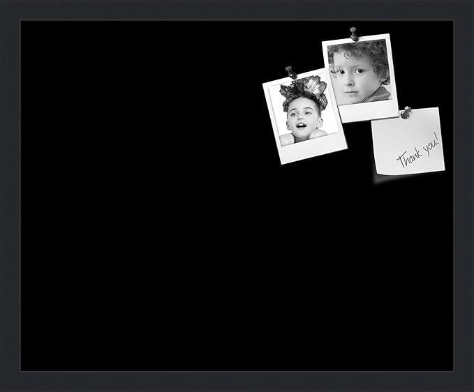 PinPix 21x17 Inch Cork Bulletin Board. This Decorative Framed Pin Board Comes with Solid Black Design and a Satin Black Frame. Ideal for Home Office Decor or Message Board (PinPix-622)-DeskLoop Office