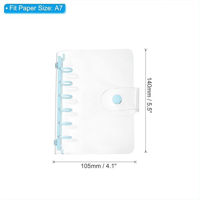 PATIKIL A7 Clear Binder Cover, Soft PVC Loose Leaf Binder Protector Refillable Notebook Shell with Snap Button Closure and 6 Rings for DIY Meeting Notebook Folder, Blue