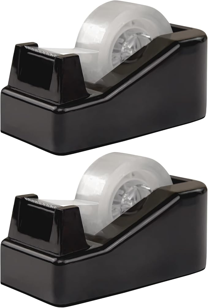 2Pcs Desktop Tape Dispenser Adhesive Roll Holder with Weighted Nonskid Base, Black (Tape not Included)-DeskLoop Office