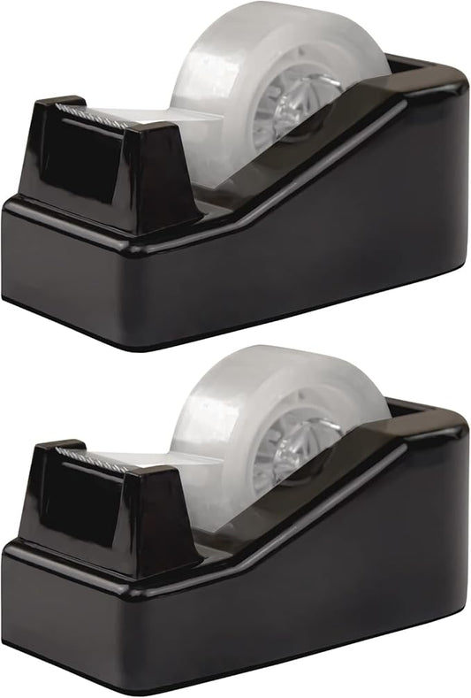 2Pcs Desktop Tape Dispenser Adhesive Roll Holder with Weighted Nonskid Base, Black (Tape not Included)-DeskLoop Office
