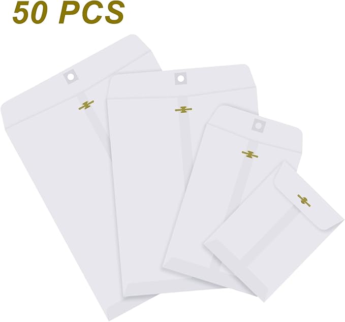 Frienda 4 Sizes Clasp Envelopes Kraft Paper Catalog Clasp Envelope with Closure for Filing, Storing or Mailing Documents, 50 Pieces(5 x 7 In, 6 x 9 In, 9 x 12 In, 10 x 13 In,White)-DeskLoop Office