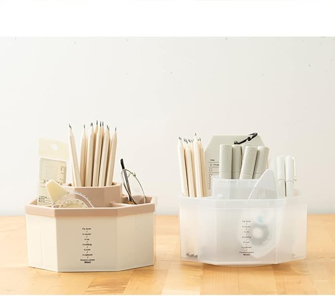 Desk Organizer, 360-Degree Rotating Multi-Functional Pen Holder, 5 Compartments Desktop Stationary Organizer, Home Office Art Supply Storage Box Caddy (Semitransparent)-DeskLoop Office