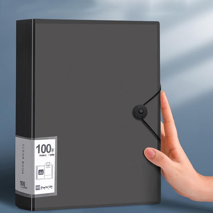 File Folder - 100 Pockets, Durable A4 Letter Size Organizer, Water-Resistant Plastic Dividers, Home/Office/School Document Holder (Black)-DeskLoop Office