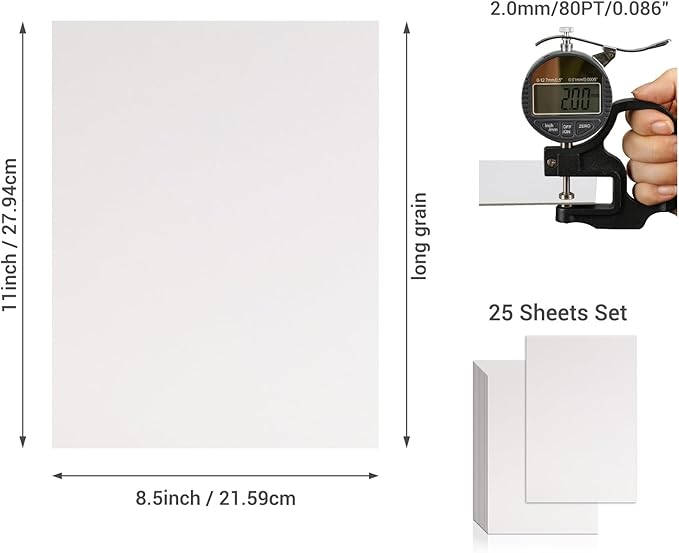 25 Pcs Book Board, Binder Board, Cover Board, Heavy Duty Chipboard for Book Binding, DIY Cardboard (White, 8.5 x 11 Inch 80PT)-DeskLoop Office