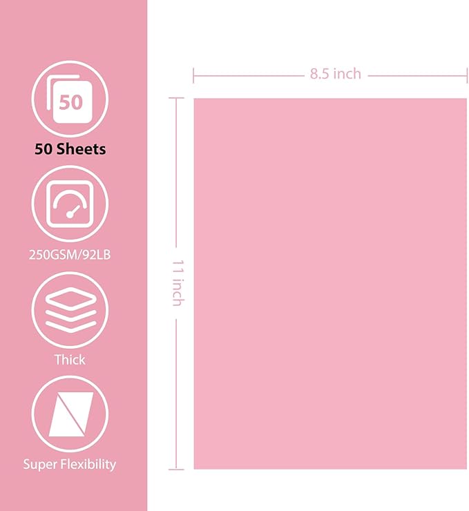 OcePor 50 Sheets Pinks Valentine's Day Cardstock Paper, Colored Printer Paper 8.5 x 11, Card Stock Thick Construction for Craft,Scrapbook,Office Printing, Invitations, Certificates,92 lb/250gsm-DeskLoop Office