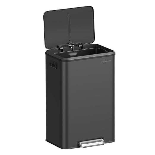 SONGMICS Kitchen Trash Can, 10.5-Gallon (40L) Garbage Can with Lid and Wide Foot Pedal, Soft Close and Stays Open, Black ULTB541B40-DeskLoop Office