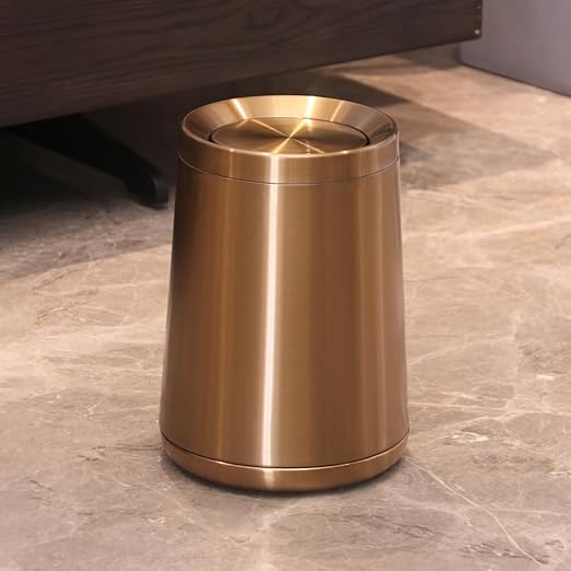 10 L/2.6Gallen,Swing Lid Gold Brass Trash Can,Brushed Nickel Garbage Can Bathroom with Flipping Lid,for Bathroom, Living Room,Bedroom,Hotel (Rose Gold)-DeskLoop Office