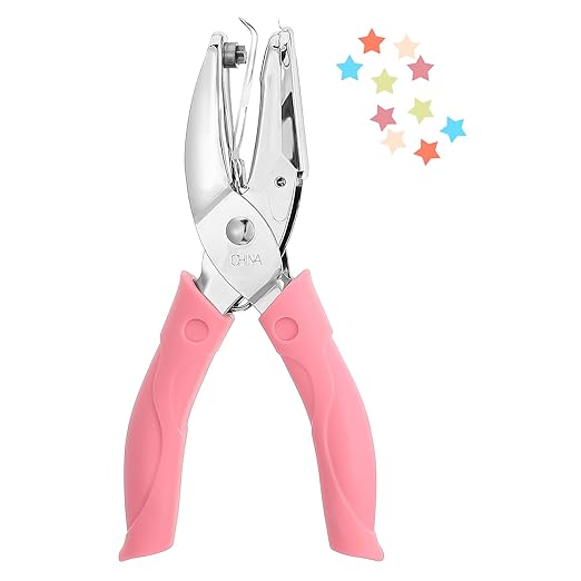 Shape Hole Puncher,5mm Durable Shape Hole Punch,Holes Punchers Shapes with Rubber Handle, Small Holes Puncher for Clothing Tickets DIY Craft Labels Scrapbooking Tools,Pink-DeskLoop Office