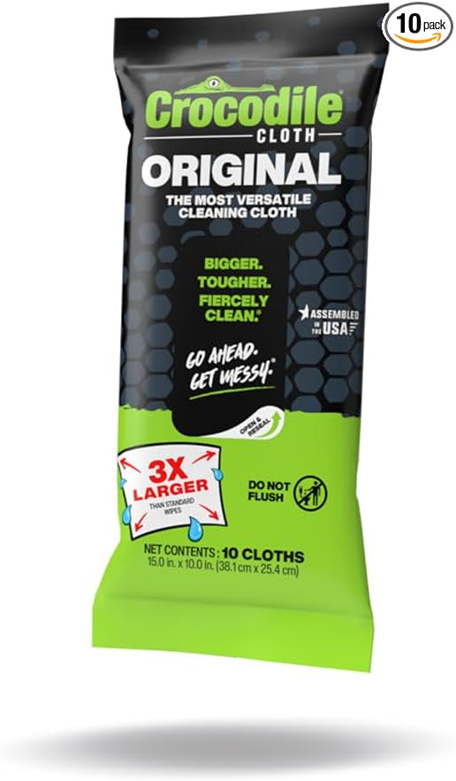Crocodile Cloth Original Cleaning Wipes – 10 (15” x 10”) Hand & Tool Industrial Cleaning Wipes – Large Multi-Surface Cleaning Cloths, Water-Based Solution with Extreme Cleaning Power — Safe on Skin-DeskLoop Office
