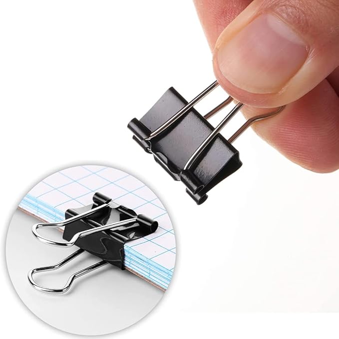 Paper Clips and Binder Clips Set, Metal Assorted Sized Binders with Push Pins, Black Office Supplies for Desk, Durable Desk Accessories-DeskLoop Office