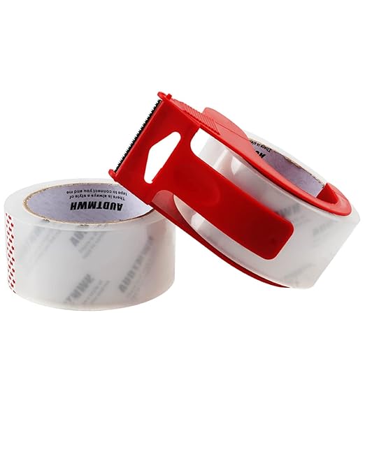 Packing Tape with Dispenser, Clear, Heavy Duty Packaging Tape Designed for Moving, Packing, Shipping and Mailing, 1.88" x 48 Yds, 2 Rolls w/1 Dispenser-DeskLoop Office