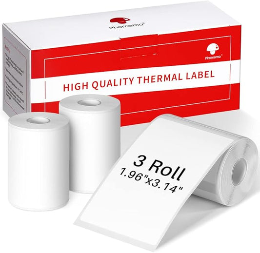 Phomemo 3 Roll 1.96" x 3.14" Multi-Purpose Thermal Label Compatible with M110/M220/M108/M250/M260/ M150/ M120/M200/M221 Printer,100 Labels/Roll,for Barcode,Name,Address,Labeling,Mailing,Business-DeskLoop Office
