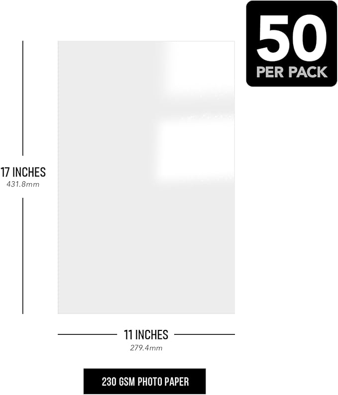 11" x 17" Photo Paper for Inkjet & Laser Printers - Extra Thick, High Gloss for Full Color Printing - Premium White Glossy, Instant Dry Paper for Everyday Pictures, Albums - 50 Sheets per Pack-DeskLoop Office