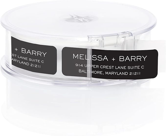 Striking Black Modern Rolled Address Labels/Roll of 250 Personalized Address Labels/Designer Return Address Stickers in Elegant Plastic Dispenser-DeskLoop Office