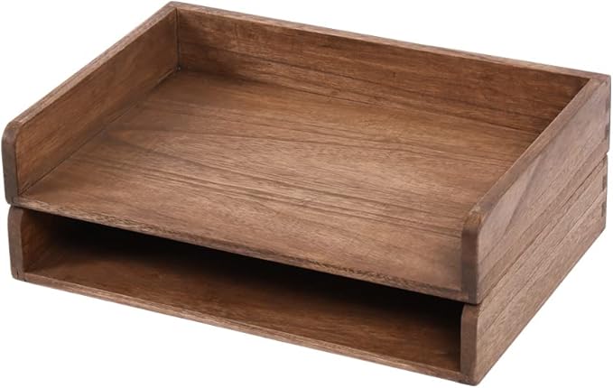 Desktop File Trays Stackable Paper Tray for Letter/A4 Size Magazine - Wood Office Document Organizer Shelf - Wooden Folder Organization Rack Desk Tray Pack of 2 Dark(2CTP-DK)-DeskLoop Office