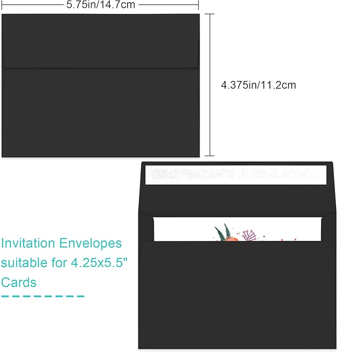 70 Packs A2 Black Envelopes for 4.5x5.5 Cards, Invitations, Photos, RSVP, Greeting Cards - Self-Seal Postcard Envelopes-DeskLoop Office
