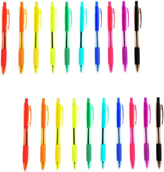 (20) Colorful Ballpoint Pens Assorted Colors Medium Ink Retractable School Office Home Note Taking Journaling Drawing-DeskLoop Office