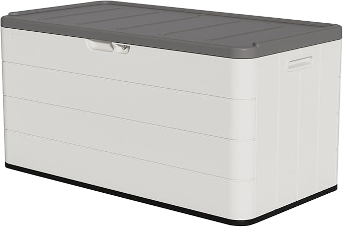 100 Gallon Outdoor Storage Box Waterproof Lockable Resin Deck Box Large, Patio Storage Bin for Pool Accessories Cushion Furniture, Garden Tools, UV-Resistant Outside Delivery Black&White-DeskLoop Office
