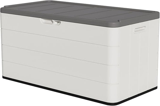 100 Gallon Outdoor Storage Box Waterproof Lockable Resin Deck Box Large, Patio Storage Bin for Pool Accessories Cushion Furniture, Garden Tools, UV-Resistant Outside Delivery Black&White-DeskLoop Office