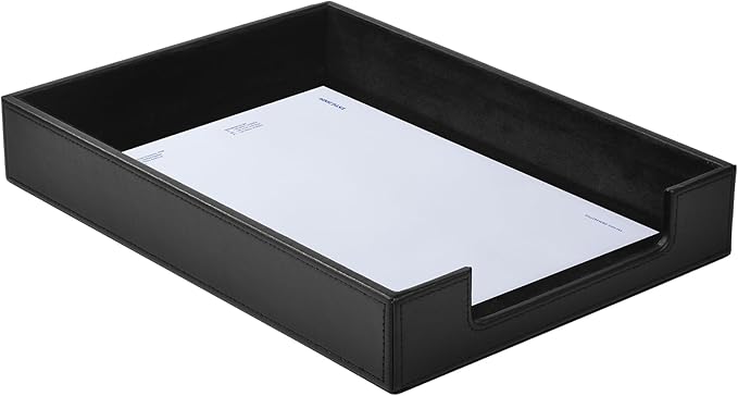 PU Leather Letter Tray - Load Documents Trays Front for Office Desktop Organizer - Desk Magazine, File, A4 Paper Holder - Paper Document File Holder (Black, A4-Tray)-DeskLoop Office