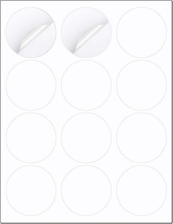 Methdic 2.5" Diameter High Visibility Printable Round Labels,Matte White,360 Customizable Blank Stickers-DeskLoop Office