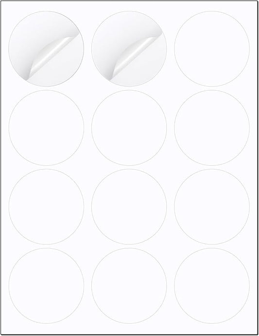 Methdic 2.5" Diameter High Visibility Printable Round Labels,Matte White,360 Customizable Blank Stickers-DeskLoop Office