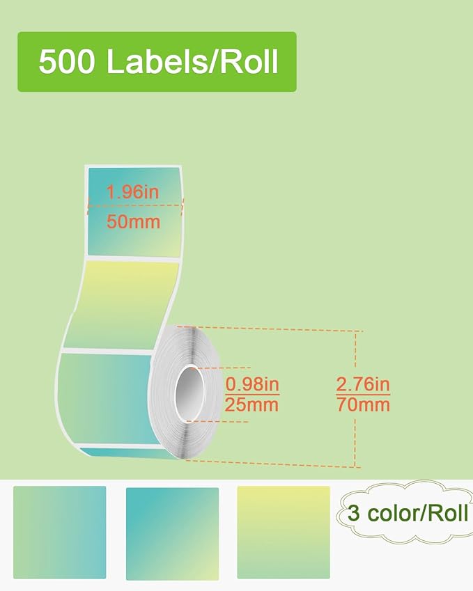 2''×2'' Square Thermal Sticker Labels, Self-Adhesive 2 Inch Direct Thermal Labels, Multi-Purpose Sticker Label for DIY Logo Design,Name Tag,QR Code, 500 PCS/1 Roll, Green-DeskLoop Office