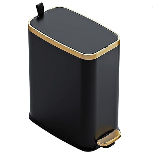 CEROELDA Small Bathroom Trash Can with Lid Soft Close-5L/1.3 Gal Slim Garbage Can-Metal Step Wastebasket-Rectangle Narrow Waste Bin for Office, Bedroom, Toilet, Live Room-Black-DeskLoop Office
