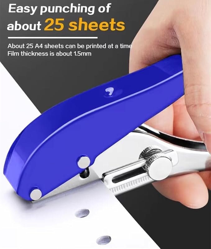 Single Hole Punch Heavy Duty Hole Puncher Single Handheld Paper Punch Small Hole Puncher One Hole Punch for Crafts Paper Cards Tags Scrapbook Plastic Cardboard-5/16 inch-8mm, Blue-DeskLoop Office