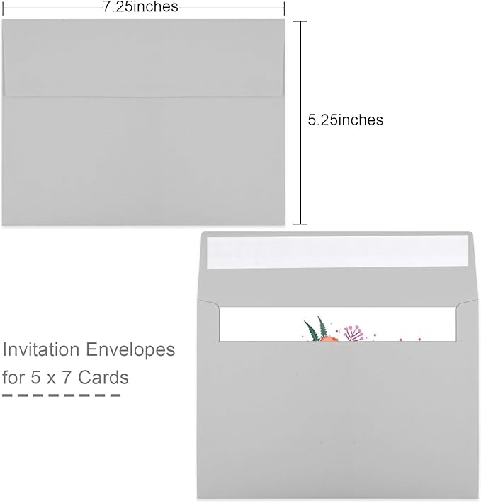 50 Packs 5x7 Dark Gray Envelope, Gray Envelopes 5x7, Dark Gray Invitation Envelope, Envelopes Self Seal for Weddings, Invitations, Photos, Greeting Cards, Mailing (Light grey)-DeskLoop Office