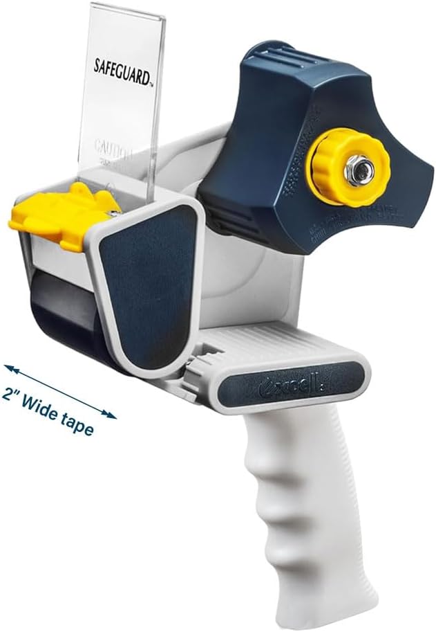 Excell Safeguard Packing Tape Dispenser with 1 Roll Transparent Tape, 2 Inch Wide Tape Gun with Pushflap Technology for Effortless Packaging, Box & Carton Sealing-DeskLoop Office