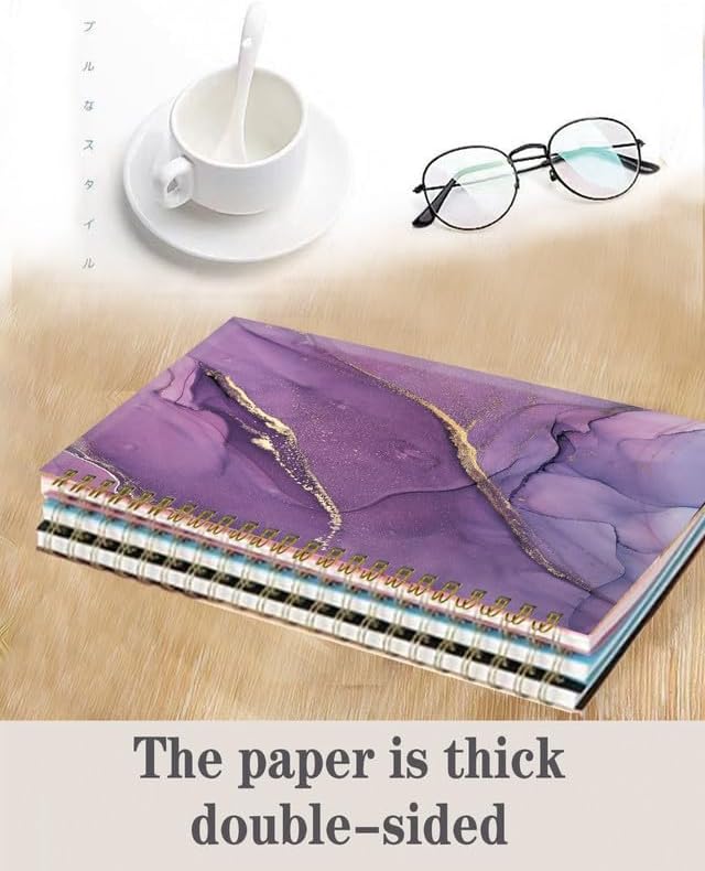 Spiral Journal Notebook,A5 Hardcover Lined Journals for Women Girl 6 x 8.3 in,120 Pages Thick Paper,Cute College Ruled Writing Notebook for Gifts Office Work School(Chic Purple Marble)-DeskLoop Office