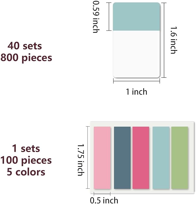 ELII 900 PCS 1 Inch Sticky Index Tabs Book Tabs,Writable and Repositionable File Tabs Flags Colored Page Markers Labels for Reading Notes, 41 Sets-DeskLoop Office