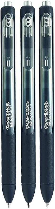 Paper Mate InkJoy Gel Pens, Black Ink, Medium Point (0.7mm), 3 Count, Bundle with Plastic Reusable Pouch-DeskLoop Office