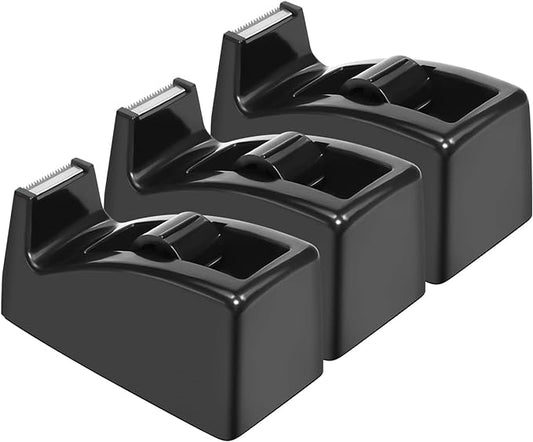 JIKIOU Desktop Tape Dispenser - Non-Skid Base - Weighted Tape Roll Dispenser - Perfect for Office Home School (Tape not Included) - (3-Pack Black)-DeskLoop Office
