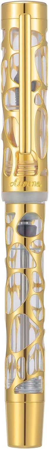 Asvine V169 Vacuum Filling Fountain Pen Medium Nib, Water Drop Skeleton Gold Trim Transparent Clear Acrylic Pen Case Set-DeskLoop Office