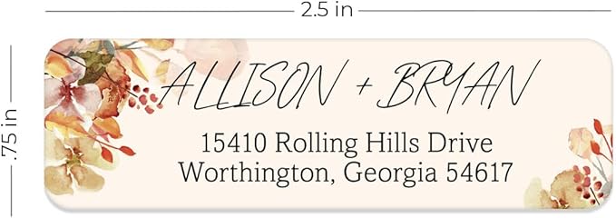 Rust Orange Floral Rolled Address Labels / 250 Personalized Return Address Labels/Designer Address Stickers in Elegant Plastic Dispenser-DeskLoop Office