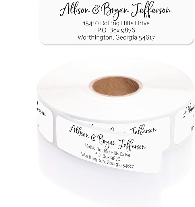 Black and White Cursive Rolled Address Labels /500 Personalized Return Address Labels/Designer Address Stickers in Elegant Plastic Dispenser-DeskLoop Office