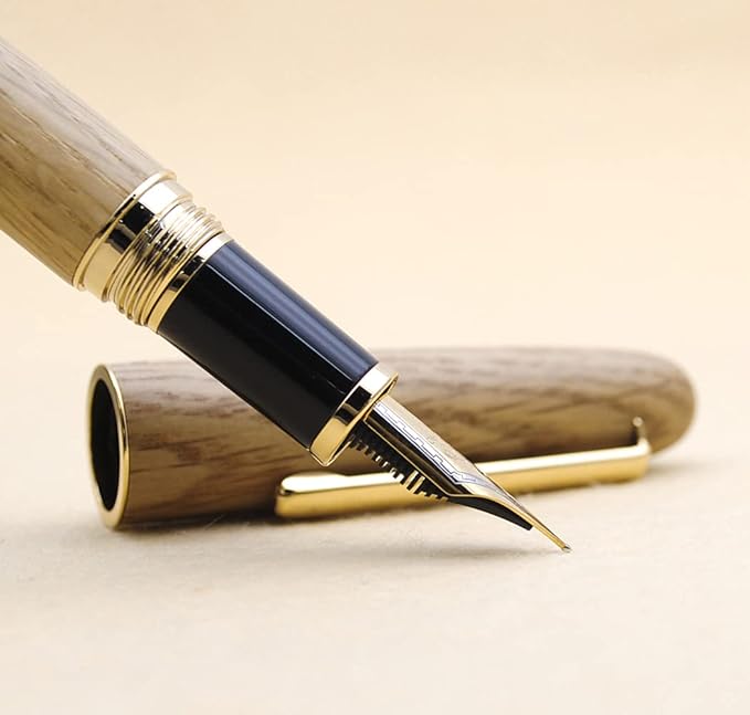 JINHAO 9036 Natural Wood Fountain Pen Handmade Ink Pen (Fine Nib 0.5mm, Oak Wood)-DeskLoop Office