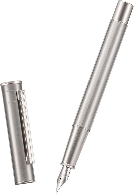 Hongdian 1861 Stainless Steel Fountain Pen Fine Nib, Classic Design Smooth Writing Pen with Converter and Metal Pen Case Set-DeskLoop Office