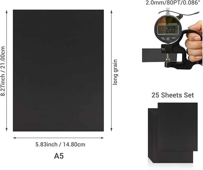 25 Pcs Book Board, Binder Board, Cover Board, Heavy Duty Chipboard for Book Binding, DIY Cardboard (Black, A5 80PT)-DeskLoop Office