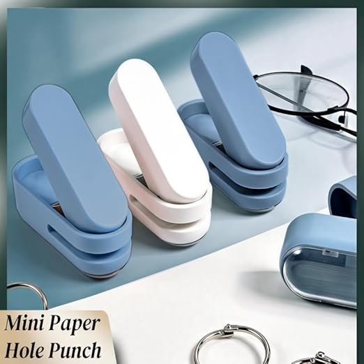 Magnoloran 2 Pack Single Hole Punch, 1/4 inch Mini Small Hole Puncher Heavy Duty Paper Hole Puncher Small Hole Punch One Hole Puncher for Crafts Paper Cards Tags Scrapbook-Blue&White-DeskLoop Office