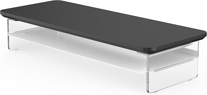 Fenge Acrylic Monitor Stand Riser, 23.6 Inches Monitor Stand with Metal Storage, 2 Tier Acrylic Computer Riser for Desk, Clear Laptop Stand for PC, Laptop, Printer, TV-DeskLoop Office