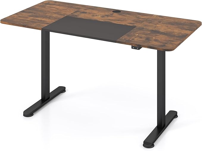 GOFLAME Height Adjustable Electric Standing Desk, 55 x 28 Inch Sit Stand Up Electric Desk with Metal Frame, Ergonomic Standing Workstation for Study, Office, Living Room, Brown-DeskLoop Office
