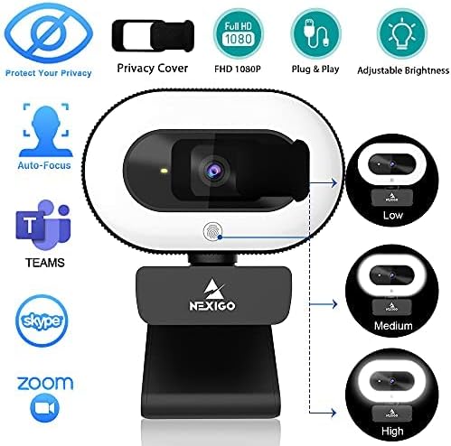 NexiGo StreamCam N930E with Software, 1080P Webcam with Ring Light and Privacy Cover, Auto-Focus, Plug and Play, Web Camera for Online Learning, Zoom Meeting Skype Teams, PC Mac Laptop Desktop-DeskLoop Office